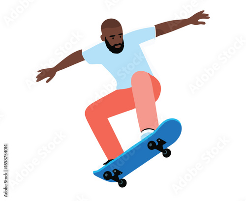 African American Man Skateboarding Air Trick Illustration