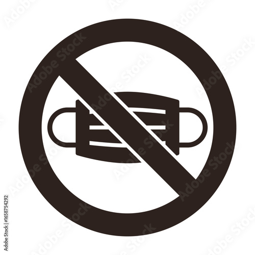 No masks area. Please remove medical face mask. Take off breath mask warning stop sign.