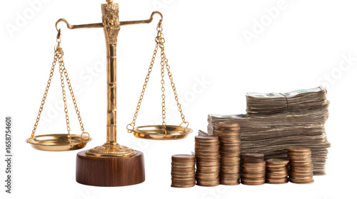 Wallpaper Mural Balance Scale with Coins and Banknotes on transparent background Torontodigital.ca