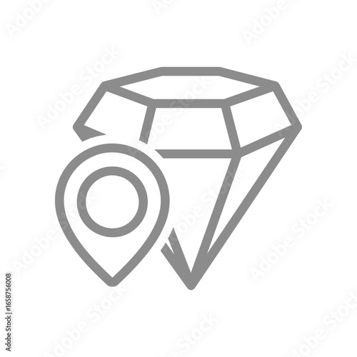 Diamond with location pin line icon. Indicates a valuable location, exclusive place, or premium destination symbol. Vector illustration