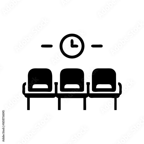 Vector icon of waiting room with chairs and clock