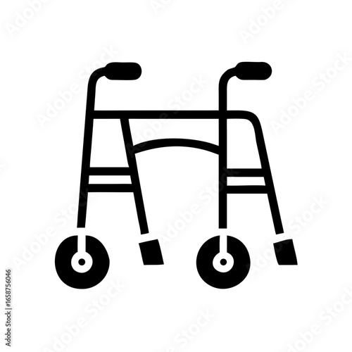 Mobility support walker icon in black design for accessibility