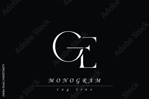 GE Initials Stylized Monogram Design Featuring Intertwined. Artistic representation of monogram initials creatively arranged and displayed.