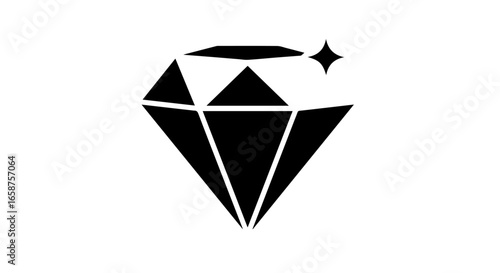 A minimalist black silhouette of a sparkling diamond icon with geometric facets and a shining star.