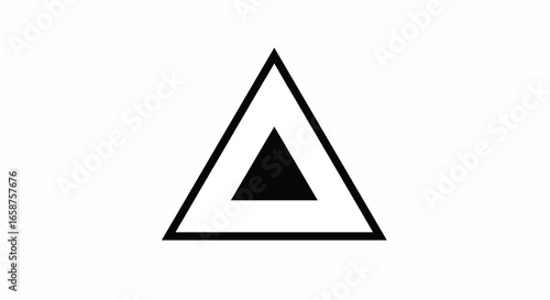 Abstract monochrome symbol of a large outlined triangle containing a smaller solid black triangle.