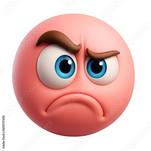 Bright yellow angry emoji with furrowed brows and frowning mouth