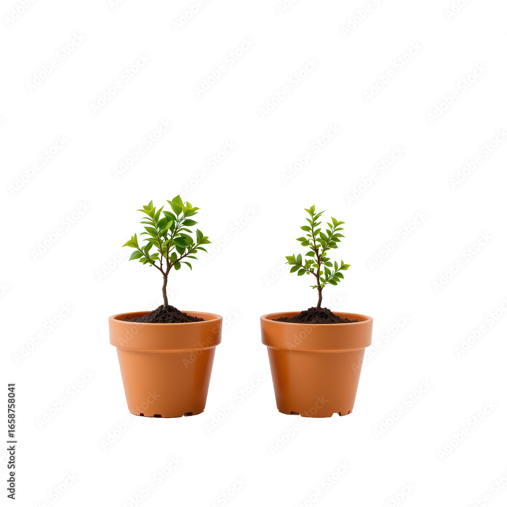 Lively Green Plants in Simple Clay Pots on Bright Background Lively Green Plants in Simple Clay Pots on Bright Background