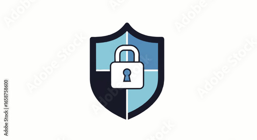 Blue quartered security shield icon with a central white padlock symbol.