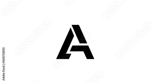 Bold black geometric letter A logo with a modern angular and stencillike design.