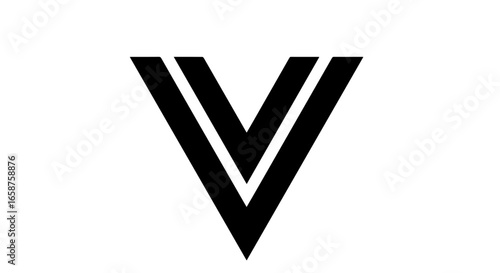 Bold black geometric letter V logo composed of three thick parallel lines forming a chevron.
