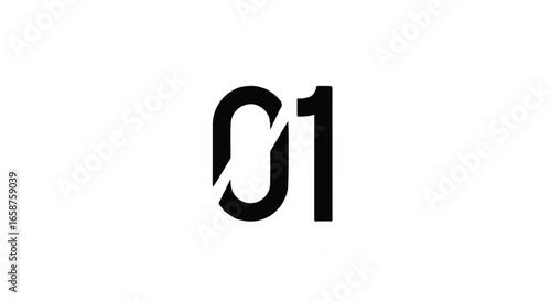 Bold black number 01 with a dynamic diagonal slice through the zero.