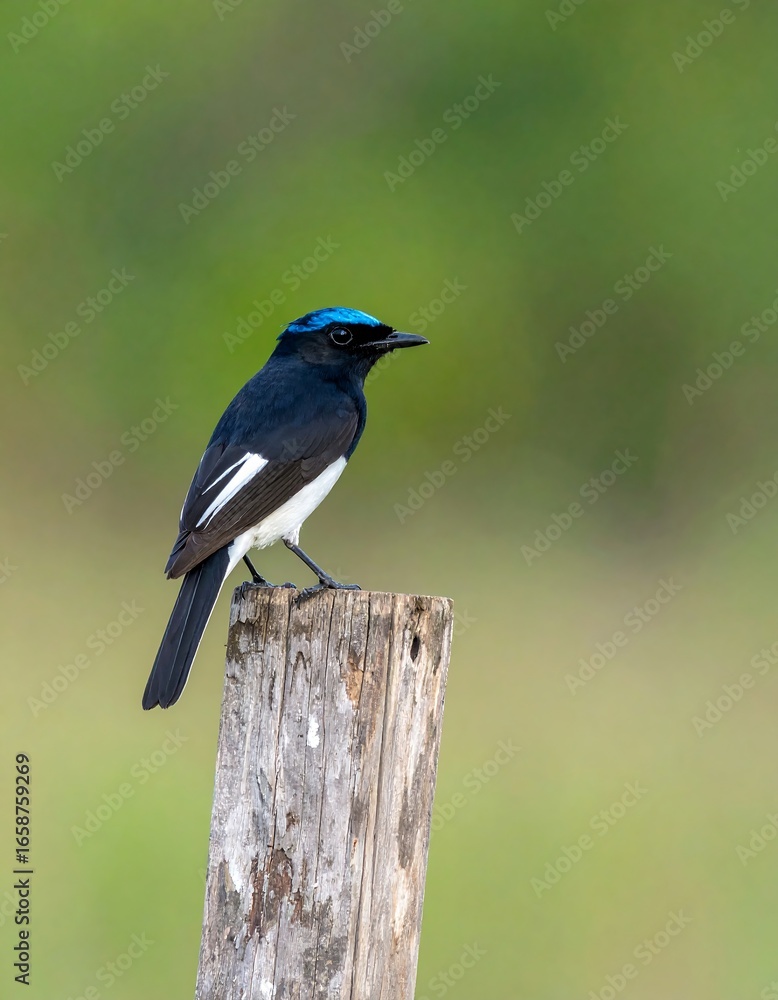 Obraz premium Small bird perched on a wooden post