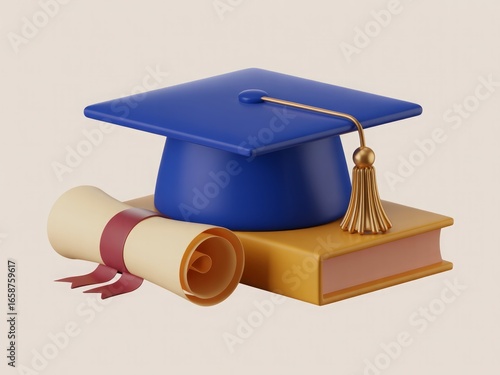 Blue graduation cap diploma book image