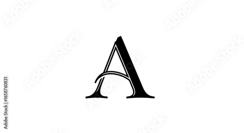 Elegant black capital letter A with a stylized curved crossbar and doubleline detail.