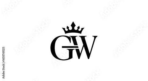 Elegant black GW letter monogram with a royal crown symbol on top.