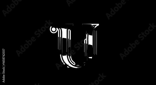 Elegant white letter U formed by classical Ionic columns with reflective highlights and ornate volute details.