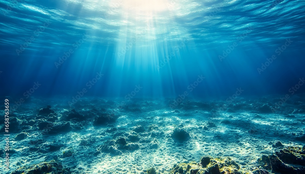 Fototapeta premium The ocean is very deep and blue. The sun is shining on the water. There are no people or animals in the water