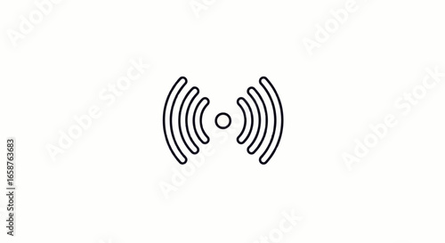 Minimalist black outline icon of radiating waves a symbol for wireless signal WiFi or connectivity.