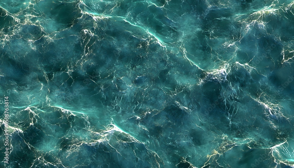 Obraz premium The water is blue and has a lot of waves. The waves are small and are scattered throughout the water