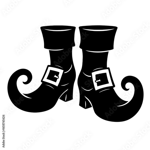 Hand Drawn Elf Shoes with Curly Toes and Buckles - Fantasy Graphic