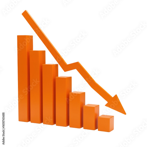 Free Download 3d orange downward trend bar chart with arrow isolated on transparent background - GFXLoad