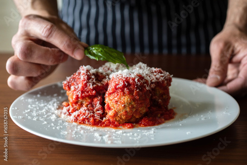 Wallpaper Mural Chef Plating Meatballs with Tomato Sauce and Cheese Torontodigital.ca
