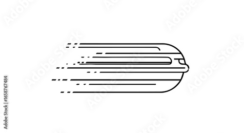 Stylized black outline of a speeding object with horizontal motion blur lines.