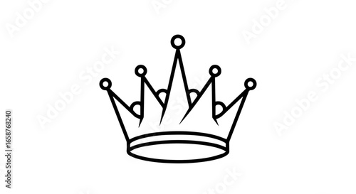 Stylized royal crown icon with sharp points and orb finials a black line art vector graphic.