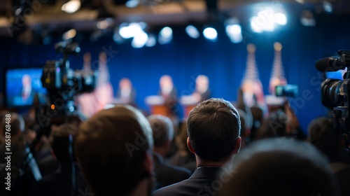 crowd of people and cameras at press conference