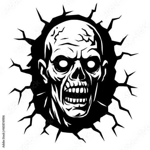 Scary Zombie Breaking Through Wall Vector