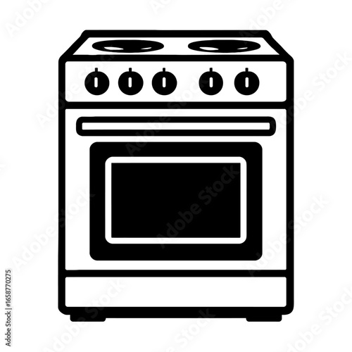 Sleek Black and White Kitchen Stove and Oven Appliance Illustration – Ideal for Home, Culinary, and Restaurant Designs, Representing Modern Cooking.