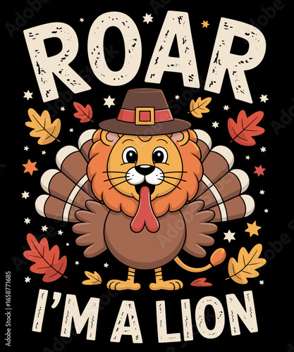 Retro Vintage Thanksgiving Fake Lion Thanksgiving Turkey Lion Funny
