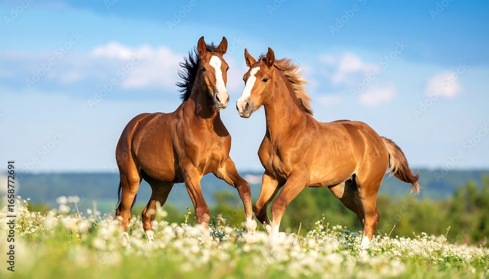 Obraz premium Two playful foals in a meadow
