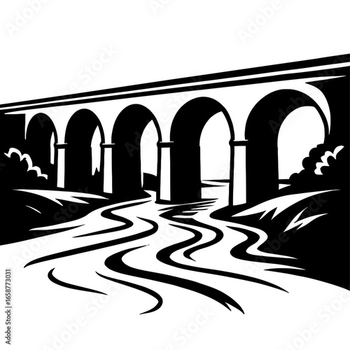 Vector Illustration of a Classic Stone Aqueduct - A Symbol of Engineering, History, and Travel