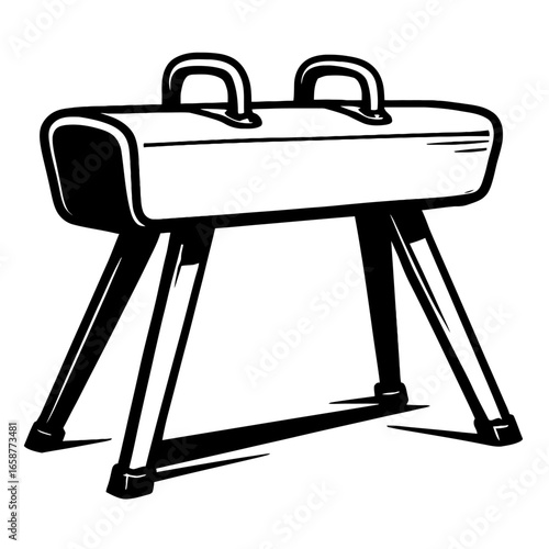 Vector illustration of a pommel horse, a classic apparatus used in gymnastics and athletic training. Ideal for sports, gym, and fitness-related themes.