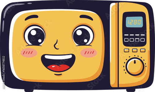 Smiling microwave cartoon on transparent background