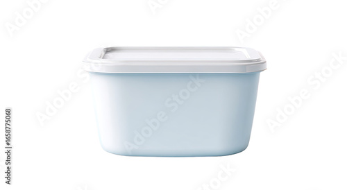 Light-blue square food container with white lid