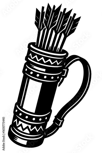 Vector illustration of a traditional quiver full of arrows with intricate patterns