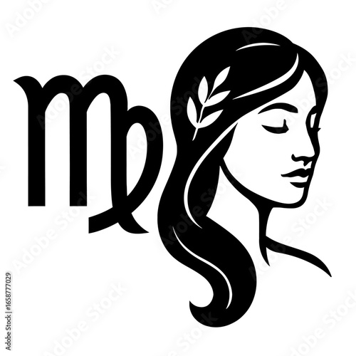 Virgo Zodiac Sign with Elegant Woman and Glyph