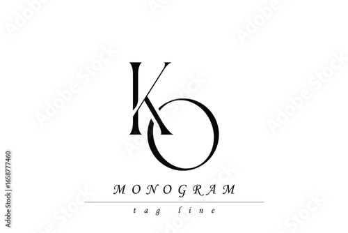KO Initials Stylized Monogram Design Featuring Intertwined. Artistic representation of monogram initials creatively arranged and displayed.