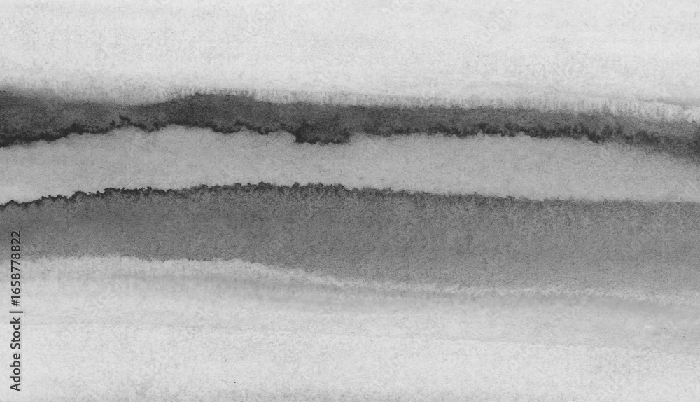 Fototapeta premium Ink watercolor hand drawn smoke flow stain blot wave landscape on wet paper grain texture background. Black, white, gray tone color.