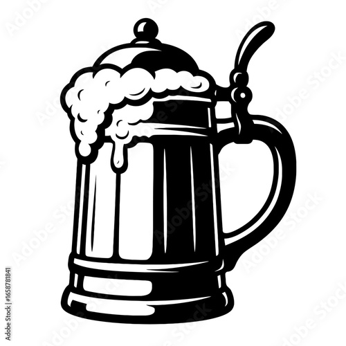 Classic Beer Stein with Froth - Bold Black and White Beverage Graphic
