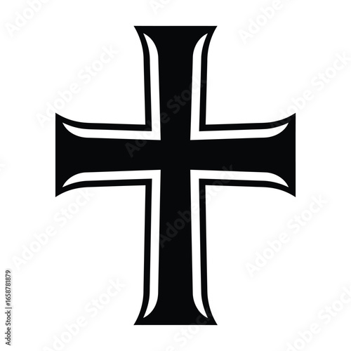 A bold black cross, , representing faith, religion, and spirituality, ideal for religious designs and symbolic representations