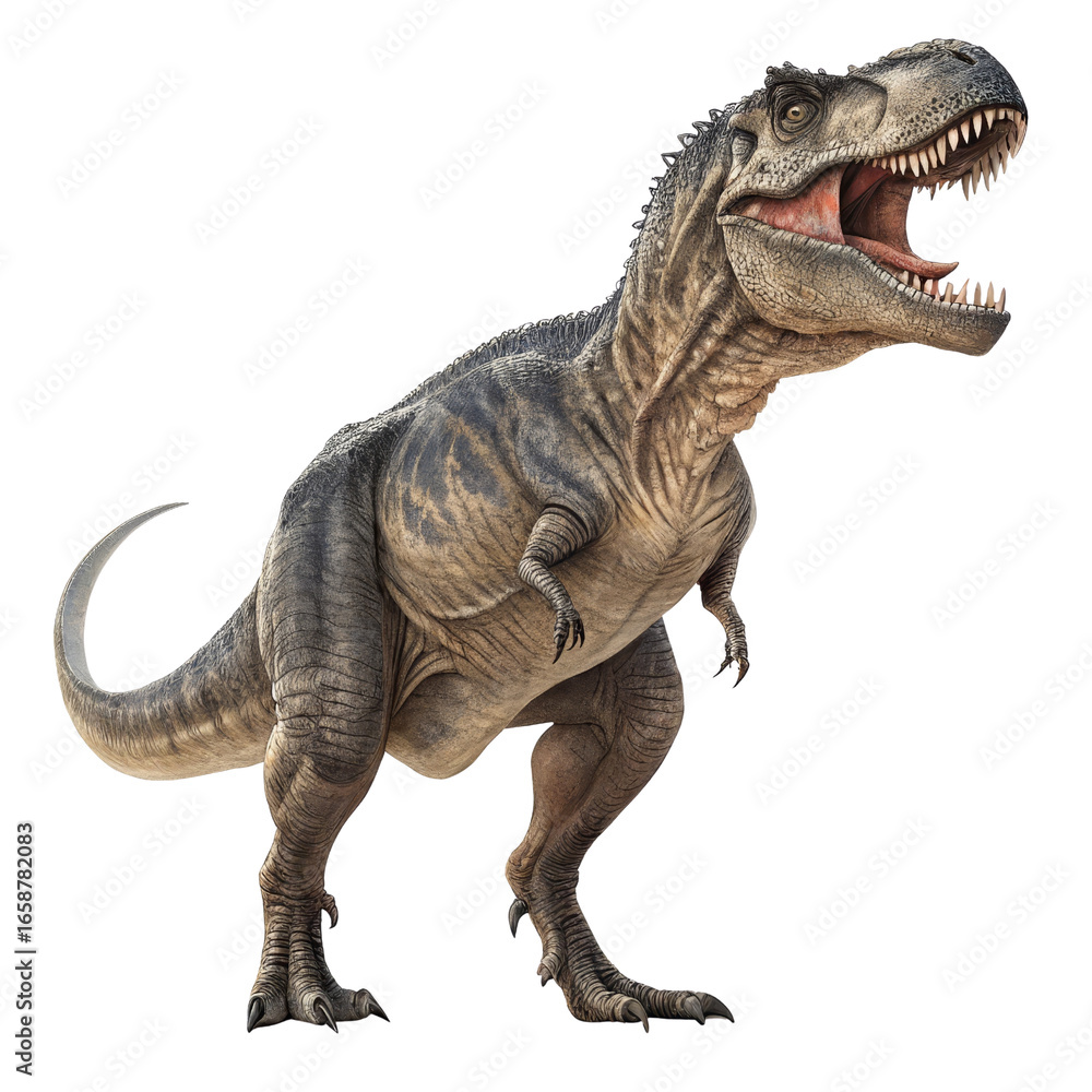Obraz premium Realistic Tyrannosaurus Rex 3D Render, Isolated on Transparent Background, Prehistoric Animal, Dinosaur Illustration, Prehistoric, Reptile, Extinct