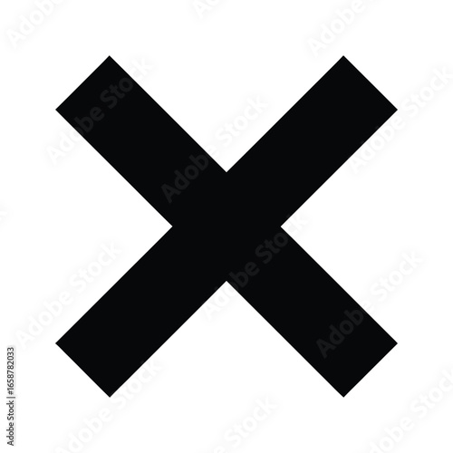 Black cross mark symbol, representing cancellation, deletion, or an incorrect choice in a simple and graphic design element