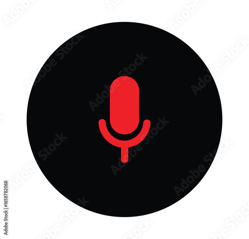 red microphone call recording icon on black round circle for app web logo application UI design.