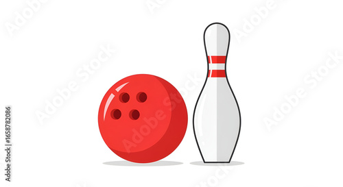 Isolated bowling ball and pin illustration for bowling alley games and recreational sports activities design