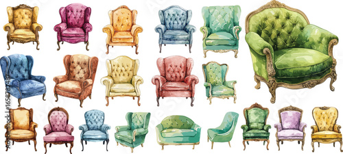 vintage armchair watercolor clipart 