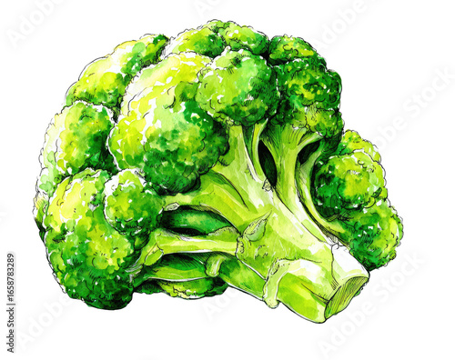Vibrant green broccoli head, hand-drawn style