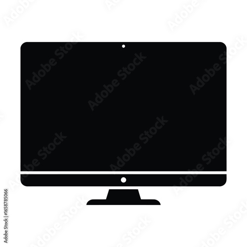 Black computer screen, a modern desktop device for work, office, and multimedia applications in a flat design